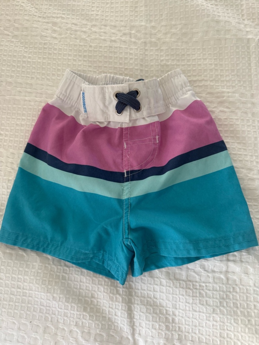 Rugged Butt InfantColorblock Swim Trunks - Pink, Teal & White